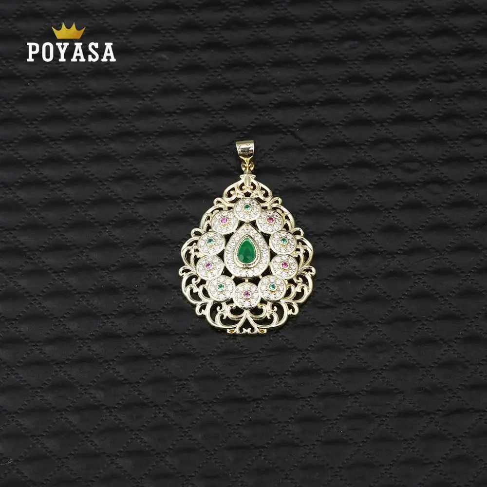 Марокански кафтан сватбен златен медальон за жени зелен камък модни бижута мед високо качество висулка