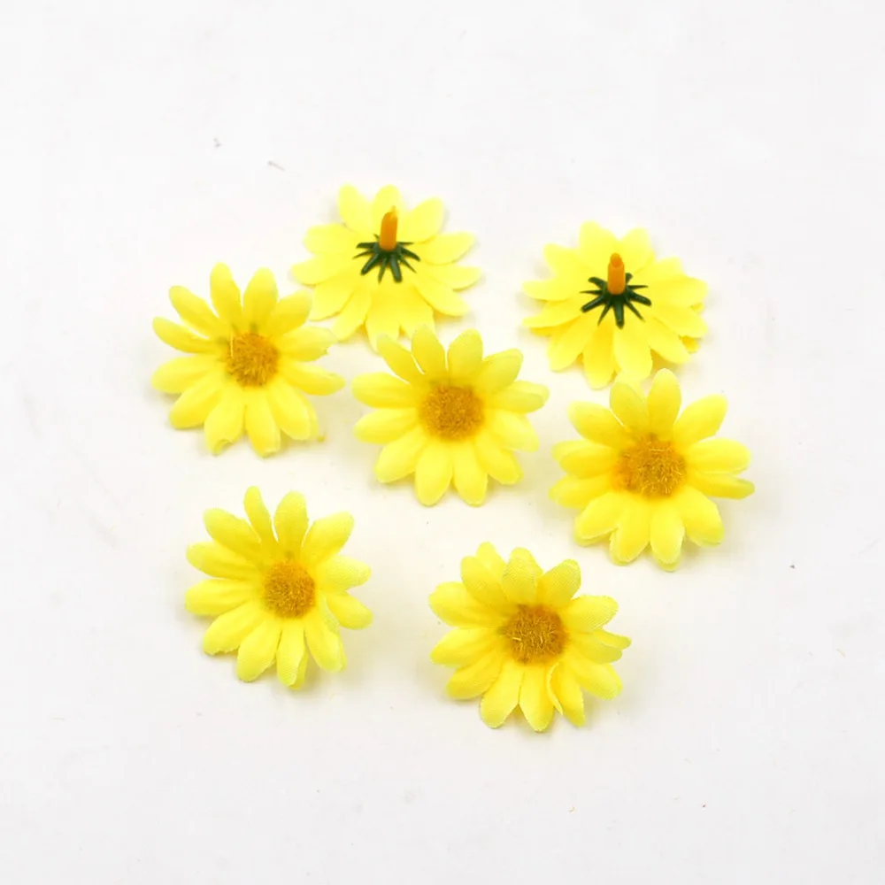 3.5 см 50шт Изкуствени цветя, направи си САМ ръчно изработени бижута прическа цвете малка маргаритка Мини слънчоглед фалшив цвете на главата