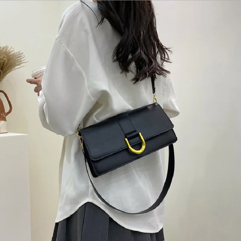 2021 Shoulder Bag Metal Buckle New Design Пу Leather Casual Solid Color Crossbody Bags For Women Чанта Дамска Чанта През Рамо