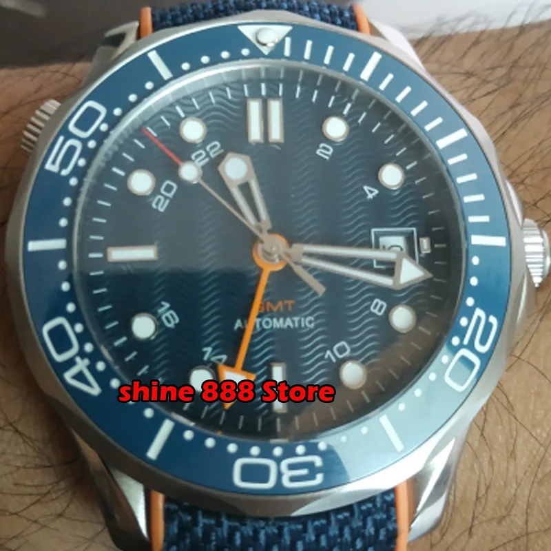 BLIGER Марка Мъжки Часовници самостоятелно ликвидация GMT Механизъм на Прозореца на Дата Сапфир Кристал Ръчни Часовници за Мъже
