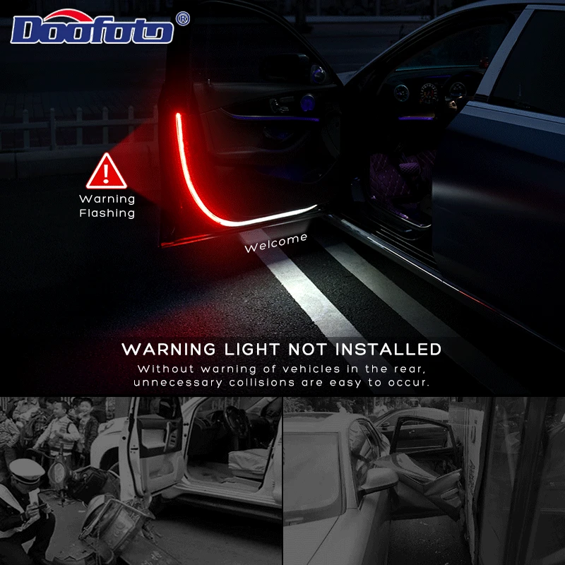 120 СМ Автомобилна Врата Предупреждение Led light Strip Welcome Decor Lamp Stripes Flash Универсални автоаксесоари Против Rear-end Collision Safety