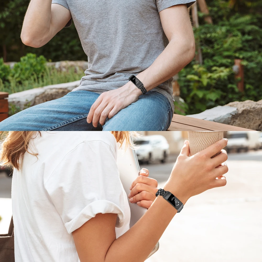 Смарт Часовник с Каишка За Fitbit Charge 3 Подмяна на Неръждаема Стомана Мода Метална Гривна с Регулируема Лента за Fitbit Charge 3