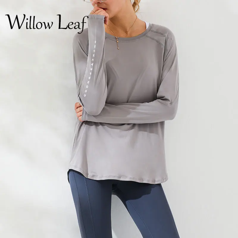 Willow Leaf 2021 Fashion Thumb Long Sleeve-Top Quick-Drying Sports Fitness Printing Running Casual T-Shirt