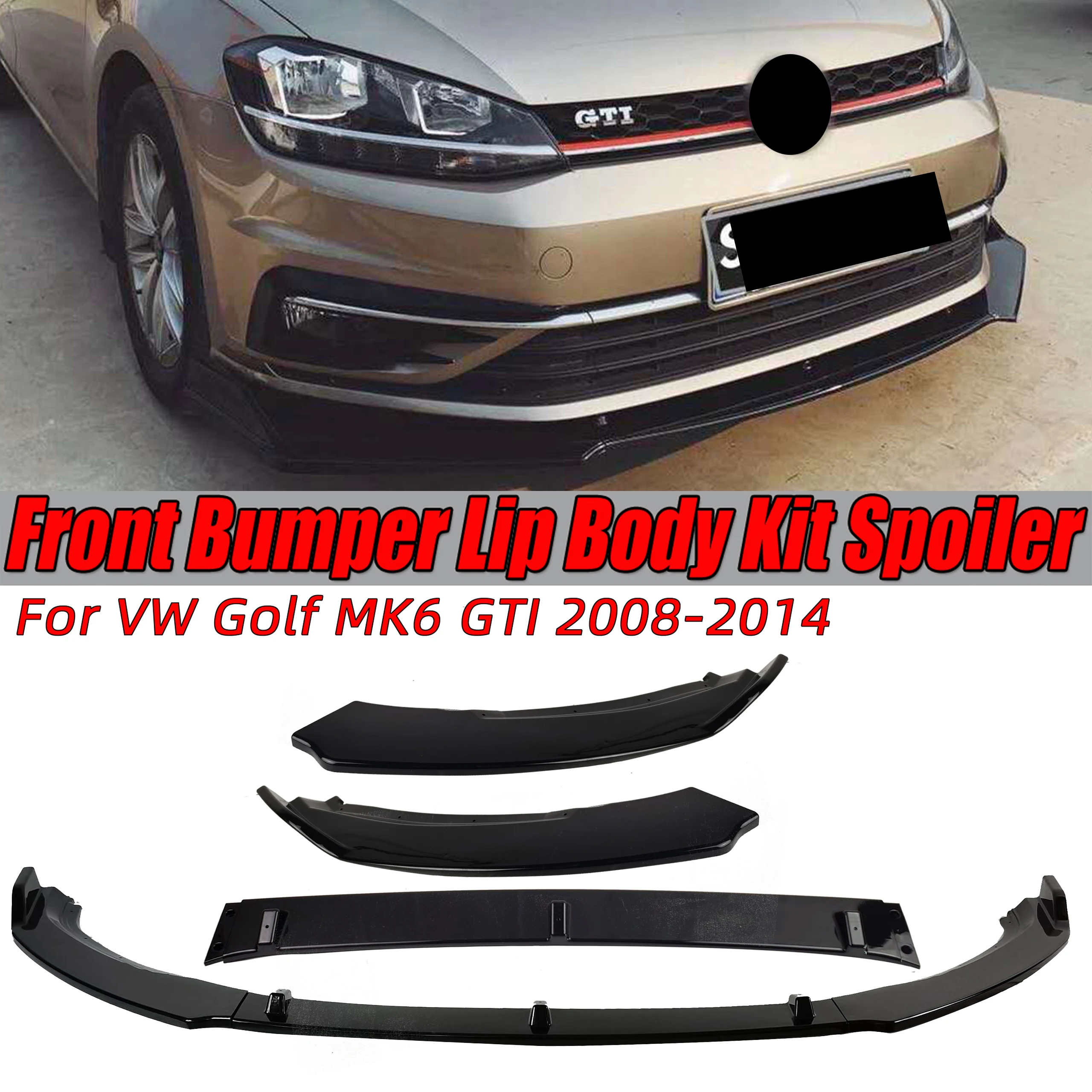 Carbon Fiber Look / Car Black Front Bumper Дърва Lip Diffuser Body Kit Spoiler Guard За For VW Golf MK6 GTI 2008-