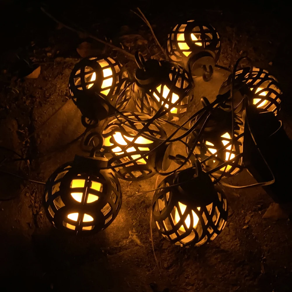 Слънчевата Светлина РЕД LED Външни Приказни Светлини Водоустойчив Блестящия Пламък Фенер Висящ Лампа 8 Топка За Градината Булчински Венец