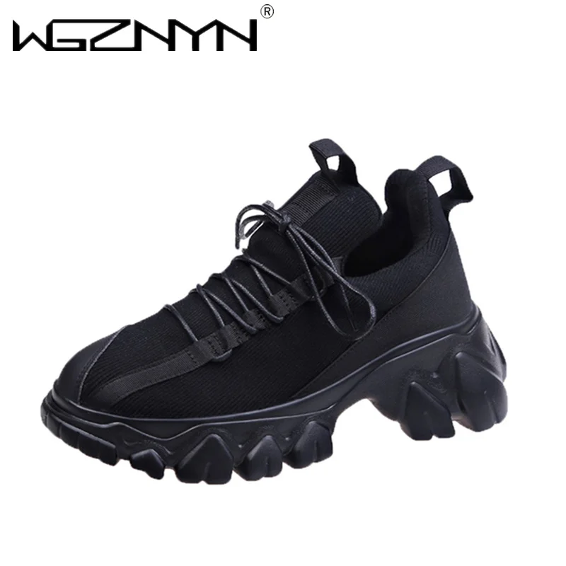 WGZNYN 2020 Маратонки на платформа Дамски обувки на платформа Маратонки на танкетке Дишаща мрежа обувки Есен Ежедневни обувки Черен Zapatos Mujer