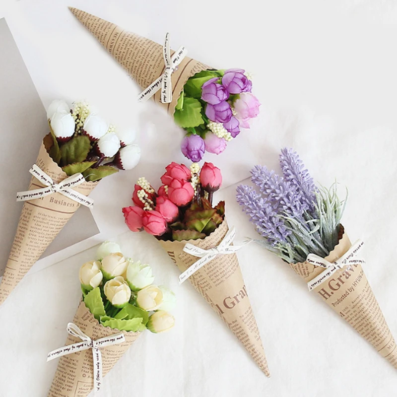 Мини Хартиена тръба цвете Популярна Сватбата е Чисто и свежо Бижу Снимка подпори букет сухоцветов Подарък За Рожден Ден Аксесоари