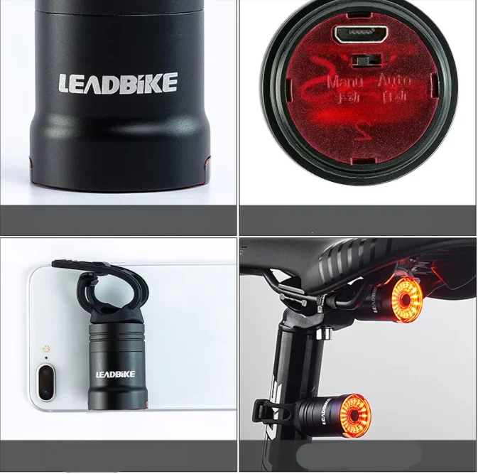 Leadbike под Наем Smart Auto Brake Sensing Light IPx6 Водоустойчив led кабел за зареждане Колоездене Задна Светлина Мотор Задна Светлина Аксесоари
