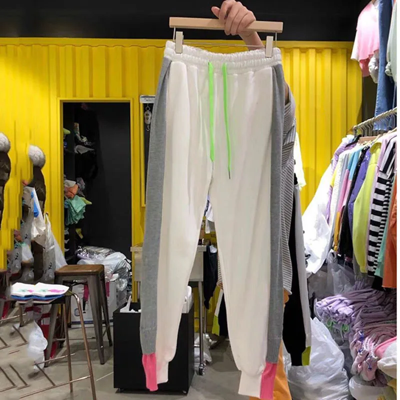 Корейски Стил 2021 Пролет Дамски Ежедневни Лоскутная Цвят Дантела Панталони Модни Панталони