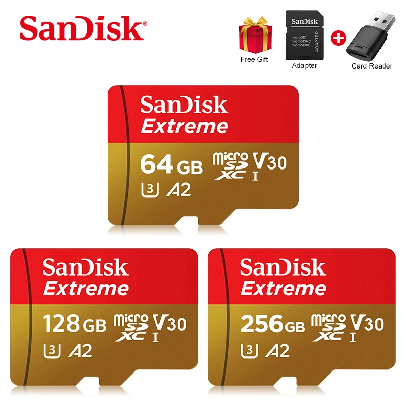 Пясъци SanDisk Extreme microSDXC UHS-I CARD, Micro SD Card A2 V30 U3 Flash Card 64GB 32 GB TF Card 128GB Памет Microsd карта За телефон
