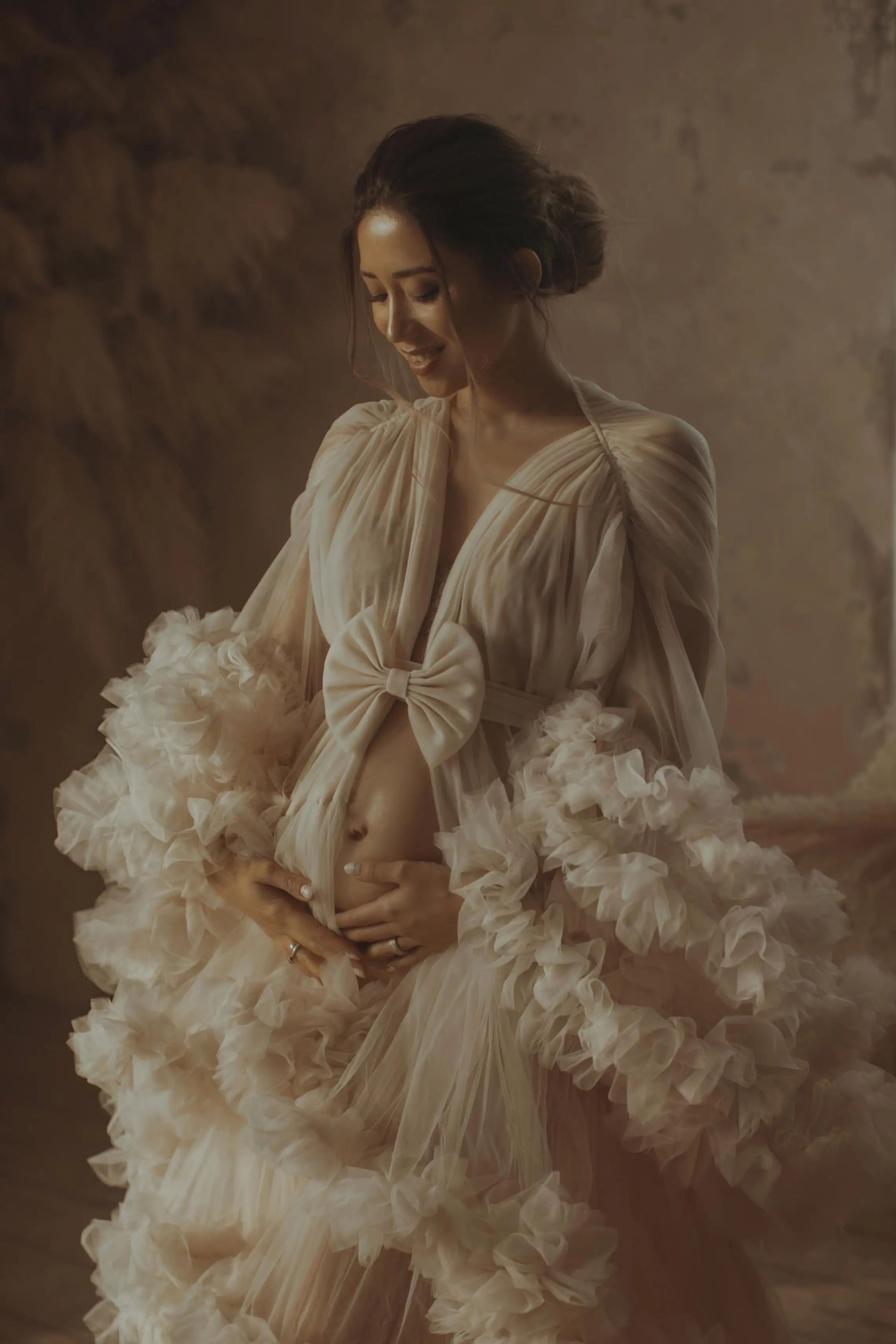Прекрасна Тюлевое рокля за бременни, за фотосесия или душата на детето Взъерошенное прозрачно Тюлевое женствена рокля за бременни за фотография