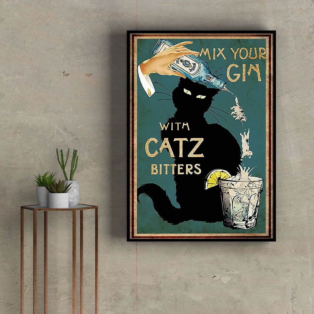 Начало Декор На Black Cat Poster Art Print Vintage Платно Живопис I Want To Do Your Mix Gin Смешни Bathroom Garden Платно Живопис