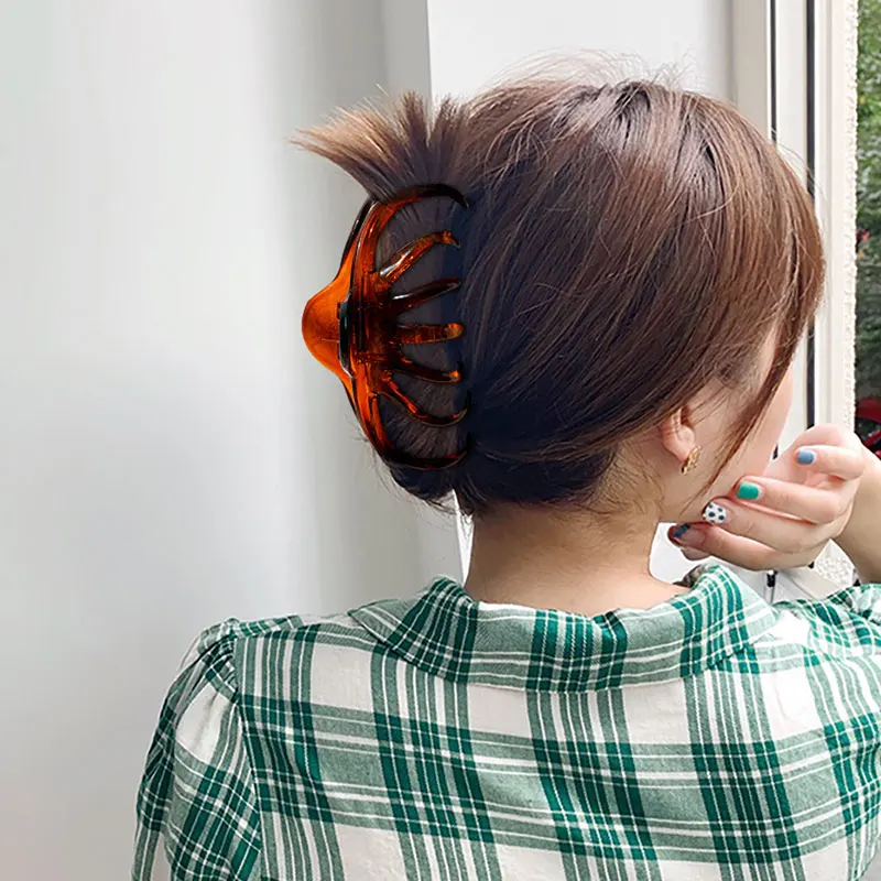 Корейската Акрилна Шнола Голям Размер Пластмасови Нокти за Коса, за Жени, Момичета Аксесоари За Коса Плътен Цвят Прозрачен Куха Скоба За Коса