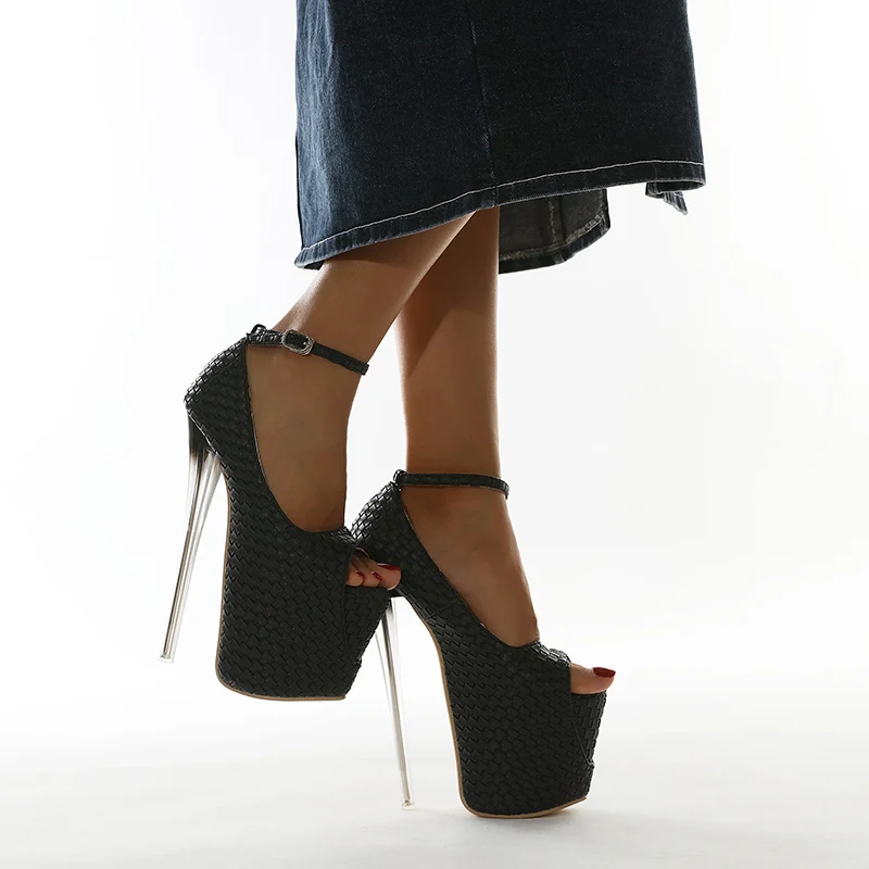 NIUFUNI Sugra Weave Дамски сандали 19 см Супер Високи токчета Единични обувки Plus35-42 Водоустойчив платформа Дамски обувки Подглядывающие пръстите