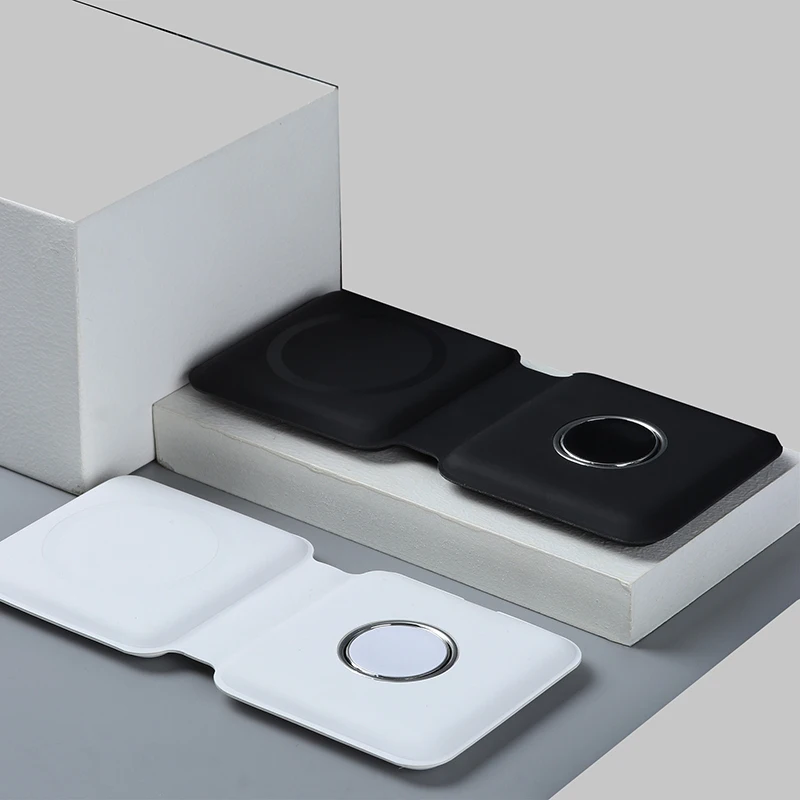 15 W 2 В 1 Macsafe Магнитни Сгъваеми Безжични Зарядни За iPhone 12 Pro Max Cargador Apple Watch Duo Charging Pad for Airpods 2