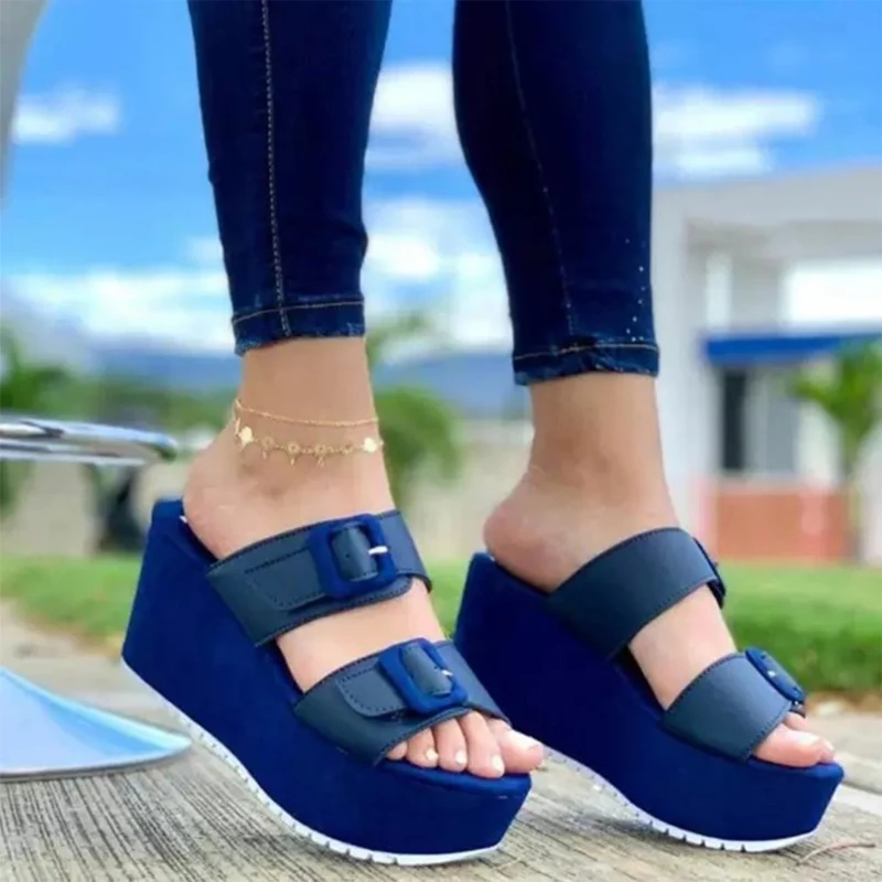 Летни дамски сандали 2021 Мода Клинове Platfrom Чехли Открит Случайни Ръст на увеличение Сандали Жена Muje Плюс Размер