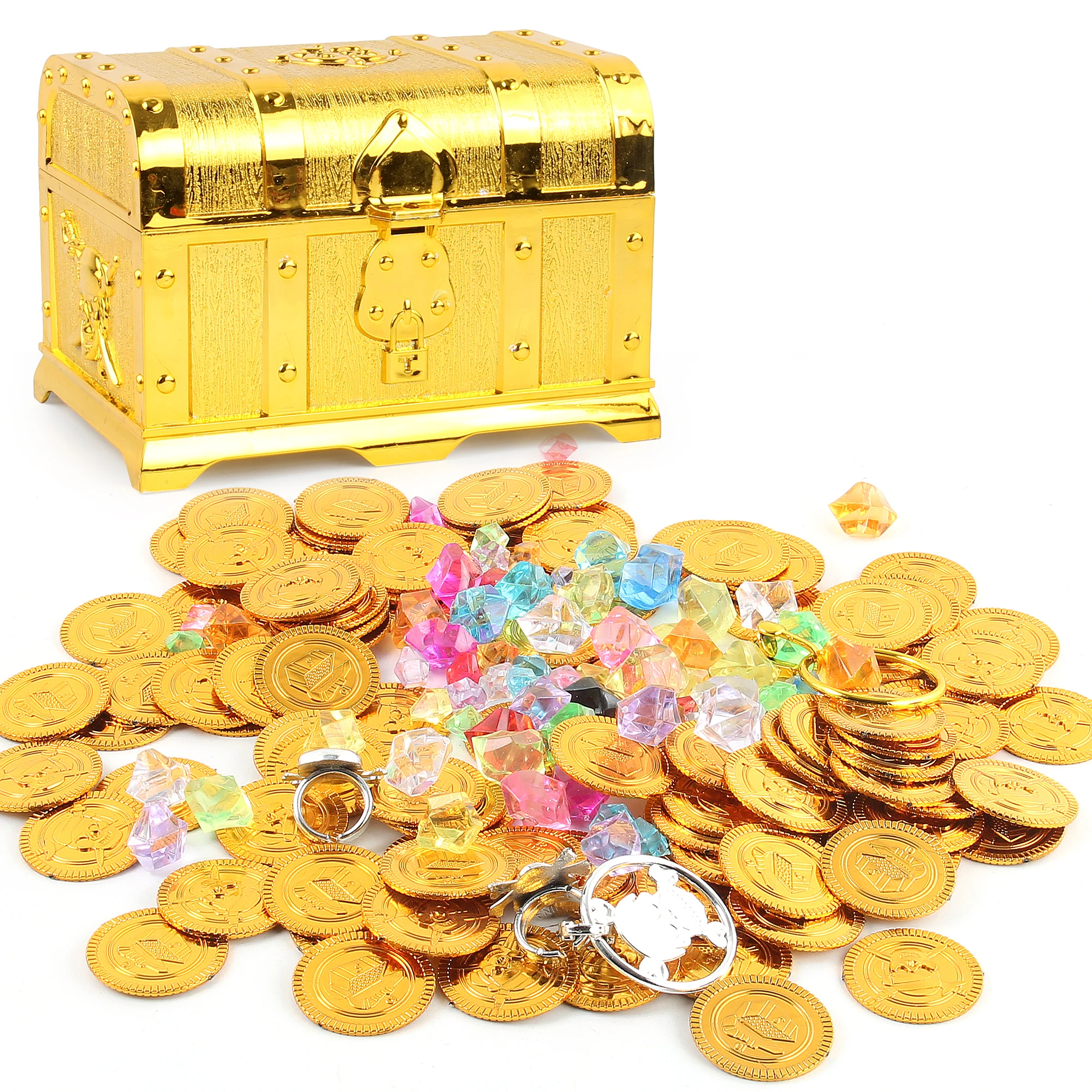 Пластмасов Pirate Ковчег Със Съкровища Златна Монета Скъпоценен Камък Организатор На Съхранение В Кутия, Сандък Със Съкровище Подаръци За Детски Рожден Ден Украса Играчки