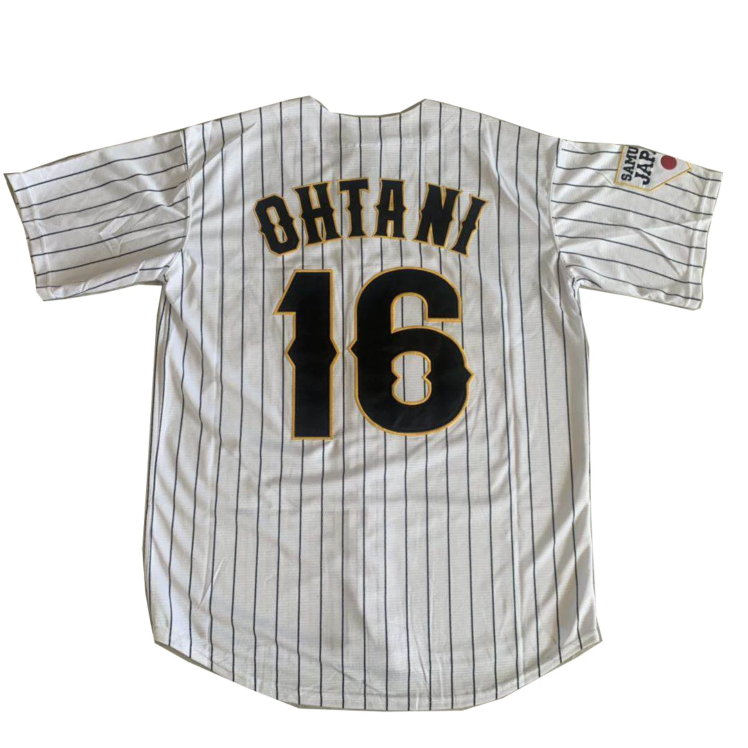 BG baseball jerseys China 16 OHTANI jerseys Outdoor sportswear шиене на Бродерия Бели ивици на черно Хип-хоп Градинска култура 2020