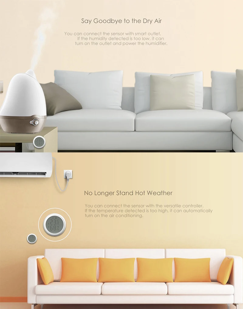 Умен Дом Sasha ZigBee Сензор За Температура И Влажност На Въздуха С Led Екран Работи С Google Assistant И Sasha Zigbee Hub