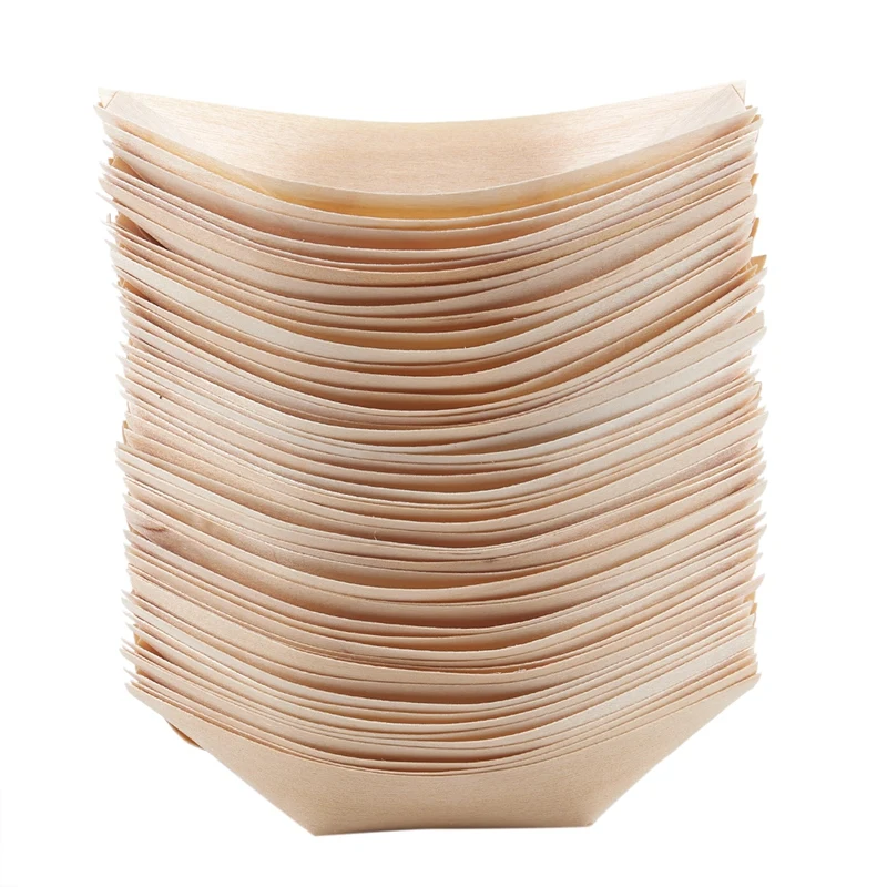 50x finger food bowls boat biodegradable wood 11 x 6.5 cm