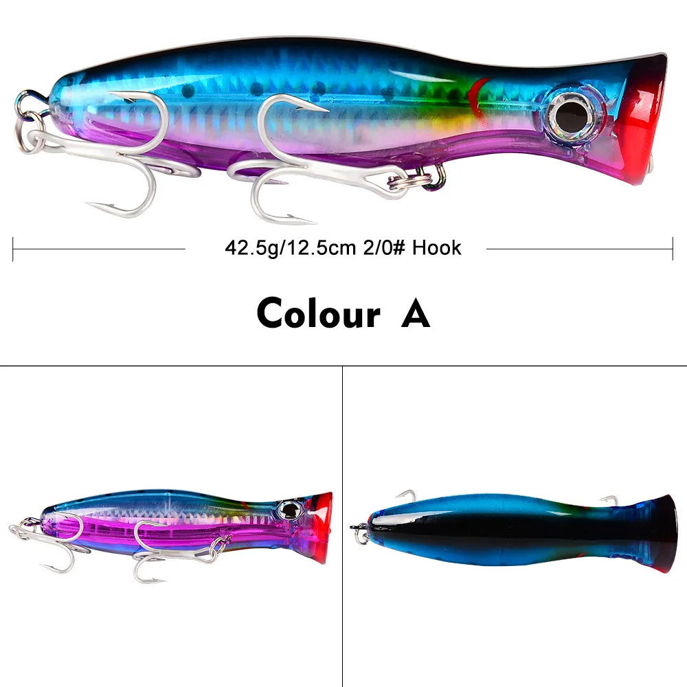 6шт Голямата игра на 43г 13см попър риболовни примамки topwater баит Ярки 3D Очите Бионическая Лазерна кожа Изкуствени Бас куки Различни Цветове