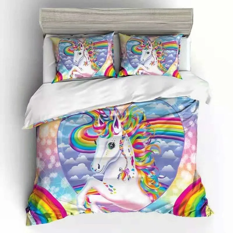 дигитално изкуство black stars rainbow unicorn легла king queen, double full twin single size спално бельо комплект