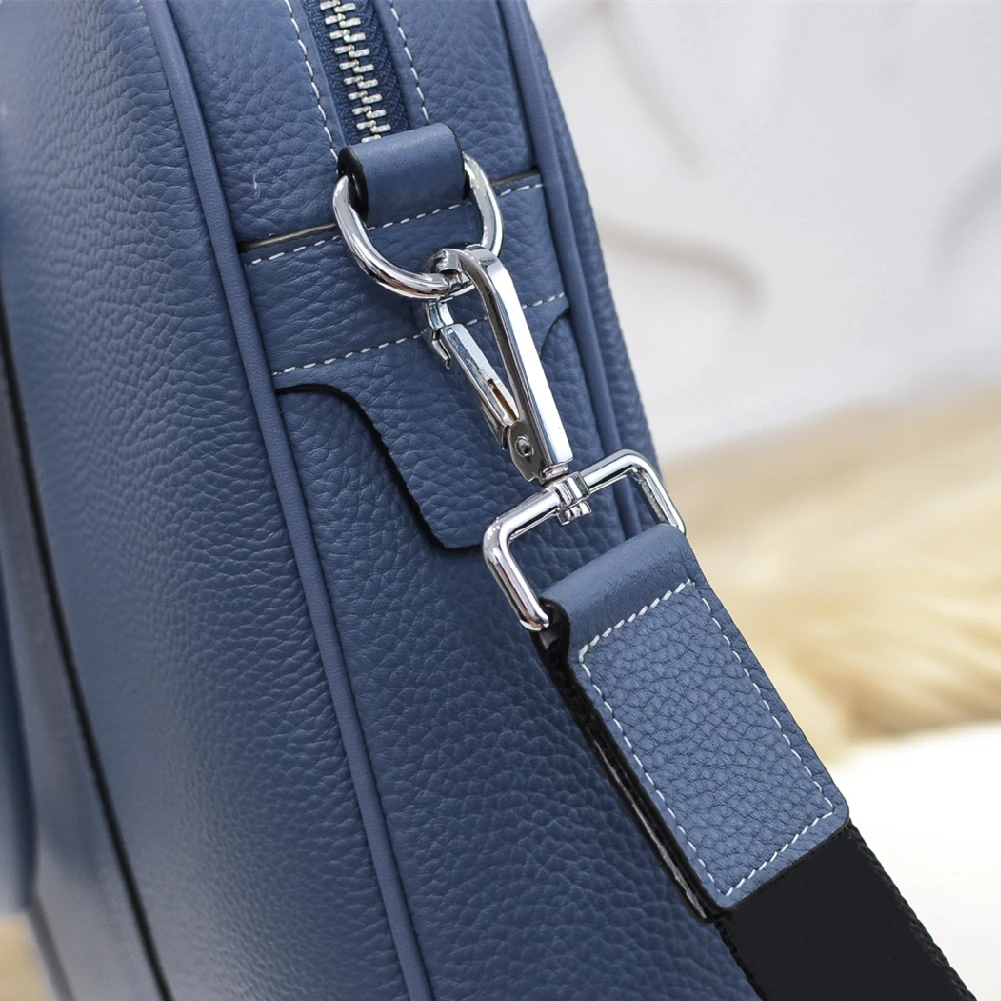 Унисекс син кожен портфейл с голям капацитет чанта чанта през рамо чанта пратеник
