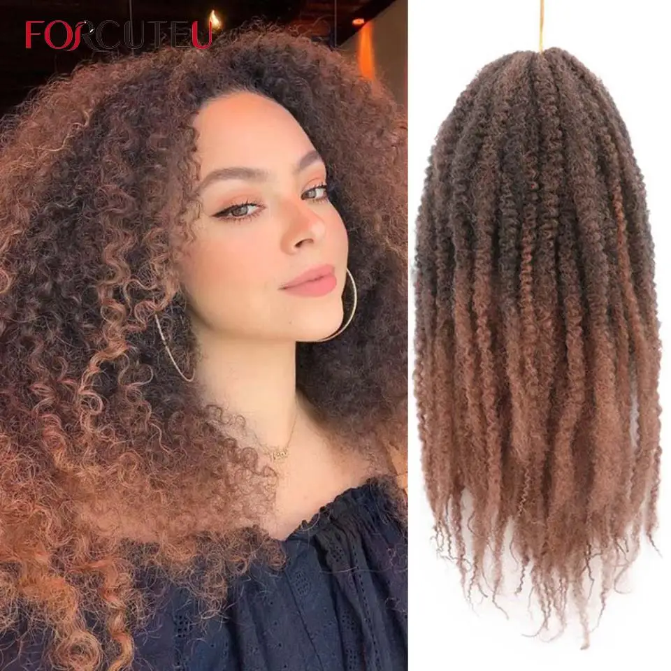 FORCUTEU Marley Hair for Twists Afro Извратени Къдрава Twist на една Кука Косата 18 инча Кожен Ombre Синтетичен Тъкане на Косата Черен