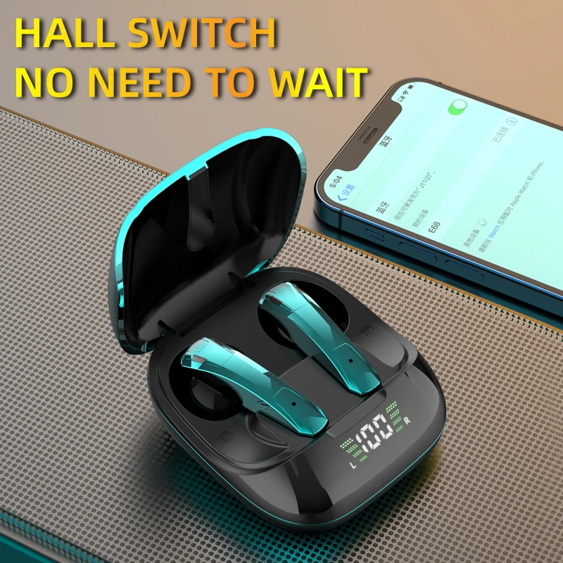 E68 Bluetooth слушалки, Микрофон Безжична тип C синьо златен HiFi ACCG729 time delay sport tws led Слот слушалки слушалки