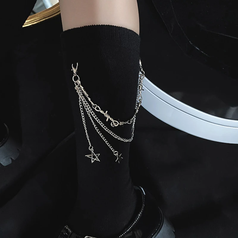 50Г Harajuku Тънки Чорапи на Средата на Прасците Момичета Японската Школа JK Мач Лолита Чорапи С Шипове на Верига Кадифени Чорапи