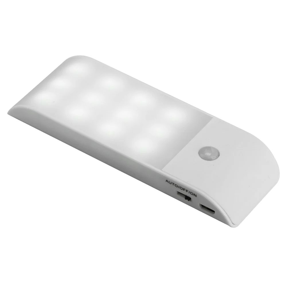 Горещи продажба 12LED USB Акумулаторна Лампа PIR Motion Индукционный Сензор Шкаф Нощно Лампа Жълто/Бяла Светлина С 2Switch Тип