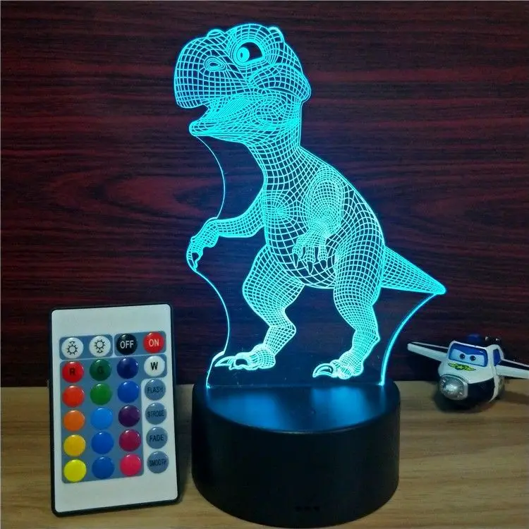 3D Creative Small Night Light Динозавър Цветни LED Three-dimmable Line USB Touch Remote Control Dimming фея