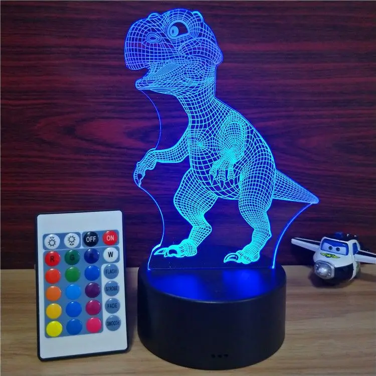 3D Creative Small Night Light Динозавър Цветни LED Three-dimmable Line USB Touch Remote Control Dimming фея