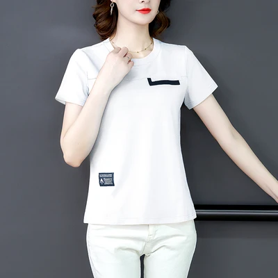 Han Ladies Summer T-shirt women ' s Pure Cotton Губим Round Neck Large Size Short Sleeve-T-shirt Trend