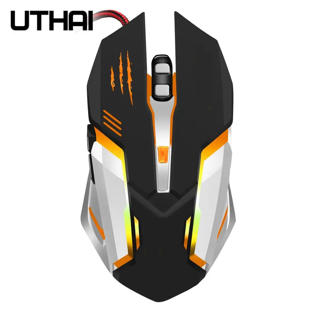 UTHAI DB54 Нов тип механична мишка игри с подсветка цвят метално дъно плоча от матирана черна 3200 dpi мишка сензорен екран удобен