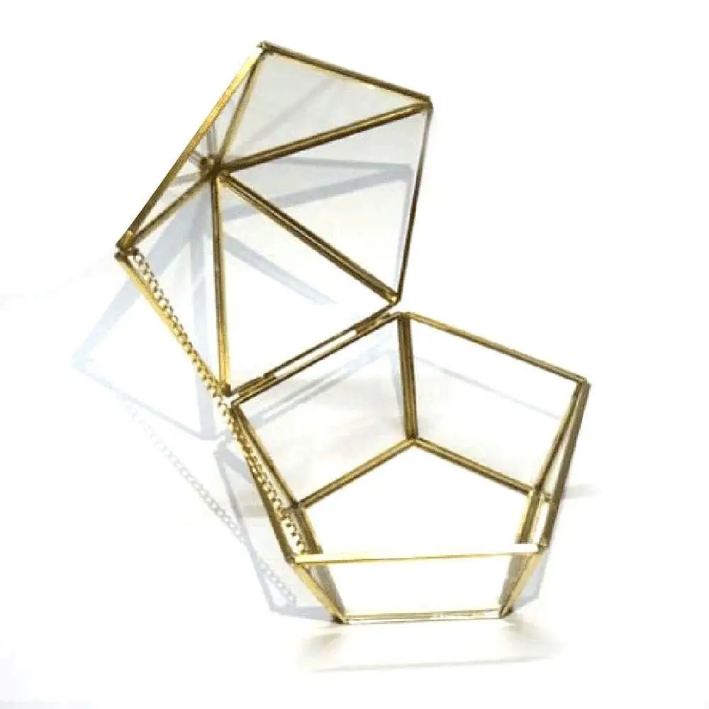 Геометричен Прозрачен Стъклен Съд Годежен Пръстен, Гривна Бижута Многоъгълник Кутия За Съхранение