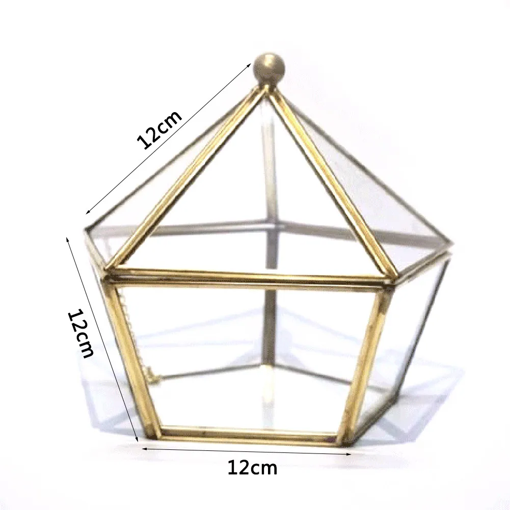 Геометричен Прозрачен Стъклен Съд Годежен Пръстен, Гривна Бижута Многоъгълник Кутия За Съхранение