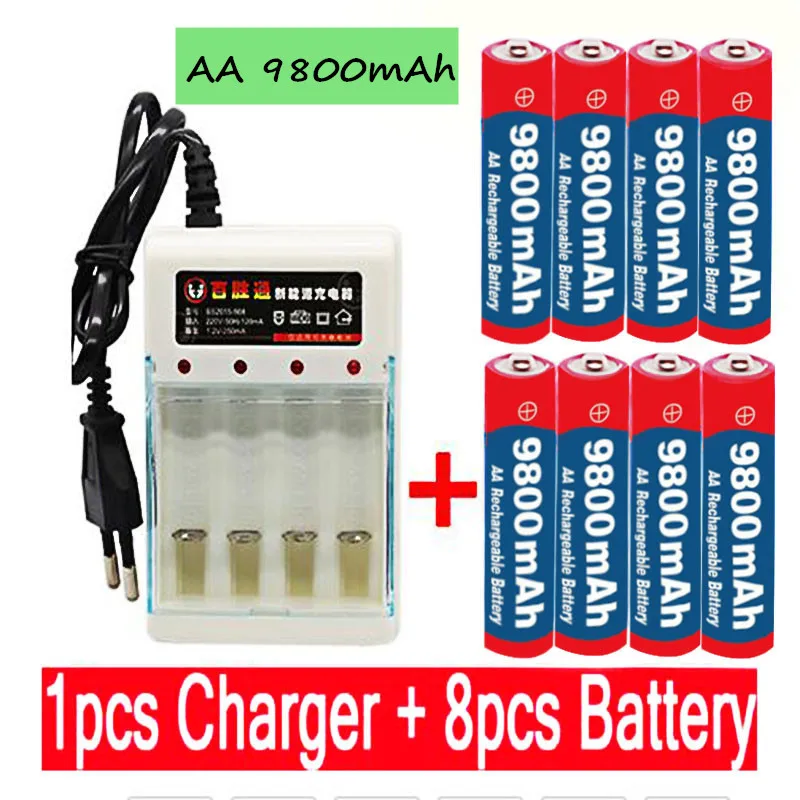 2020 New Tag AA battery 9800 mah rechargeable battery AA 1.5 V. Rechargeable New Alcalinas drummey +1бр 4-элементное зарядно устройство