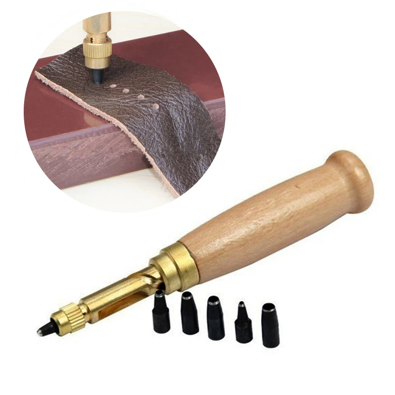 6 Съвета Размер 1.5-4Mm Кожена Пробиване Инструмент За Кожа колан Автоматично Подвижна Колан намаляване на шума Винт Punch Занаятчийски Нож
